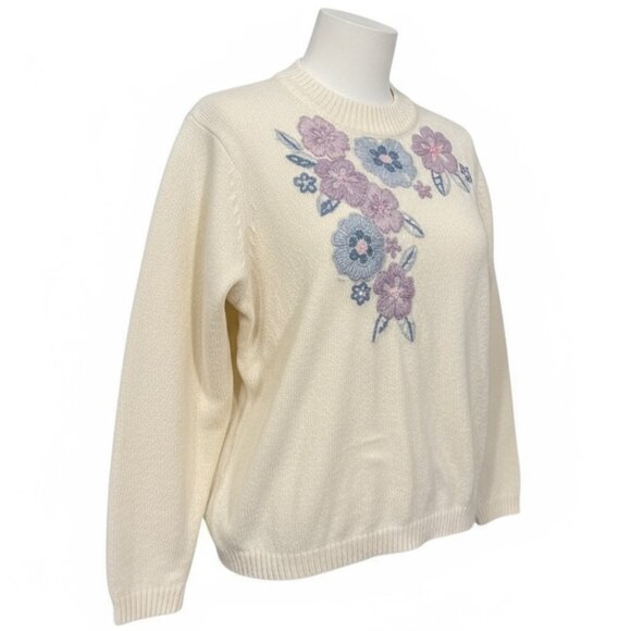 Alfred Dunner Chenille Sweater | Size XL | Embroidered Floral | Grandmacore Vtg - Picture 1 of 8